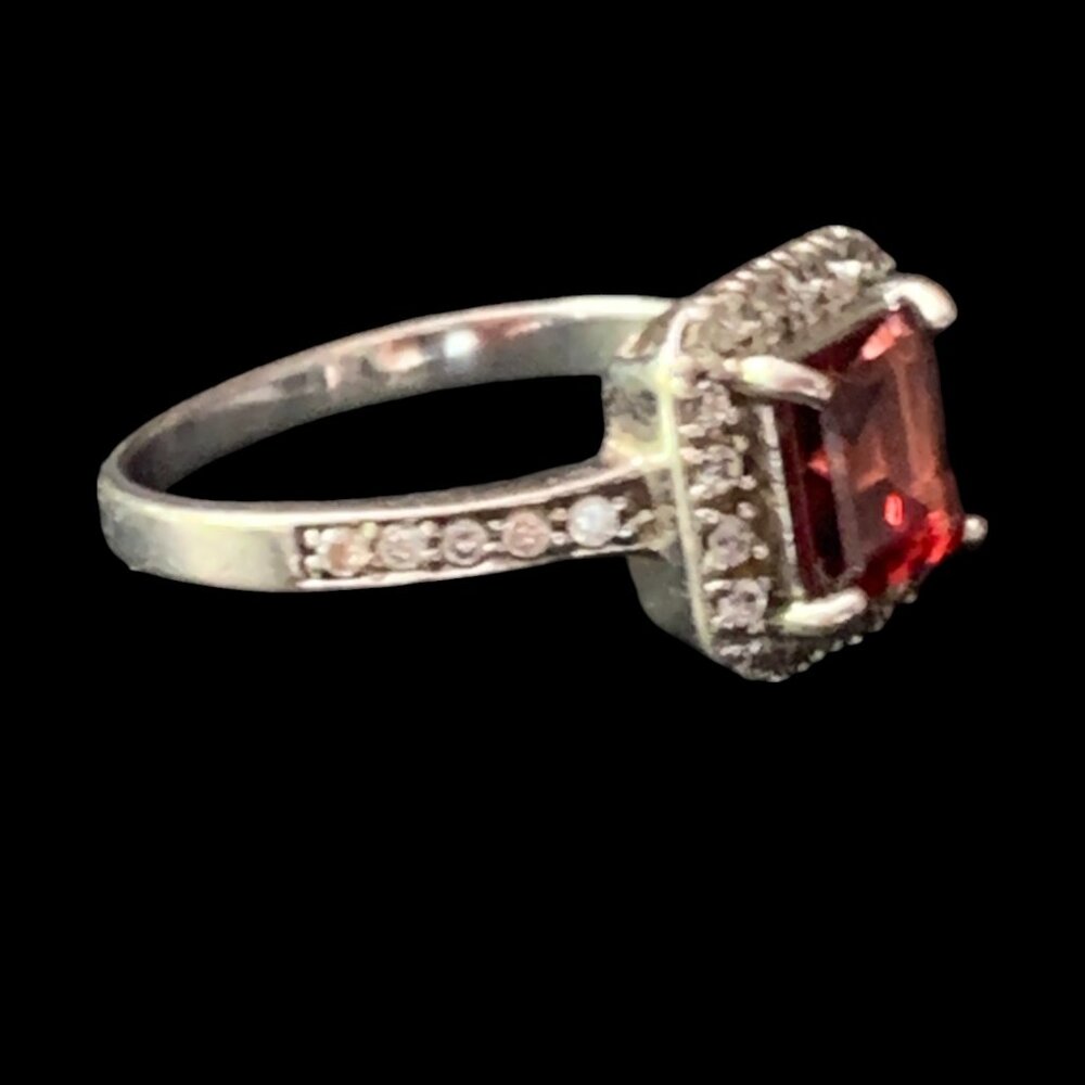 Sterling Silver Lab Created Red Garnet & Cz Ring - image 2